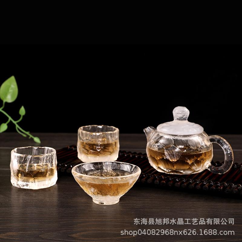 水晶原矿石材茶壶套装茶具茶杯刻面白水晶杯子个性茶具耐热