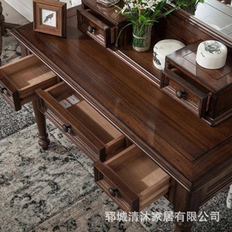 复古美式家用梳妆台乡村卧室家具长腿化妆台梳妆凳带抽屉化妆桌