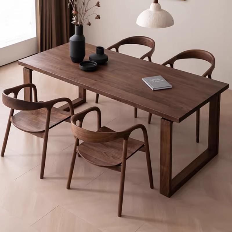 北美实木黑胡桃木风饭桌家用现代简约桌椅组合复古桌子樱桃木餐桌