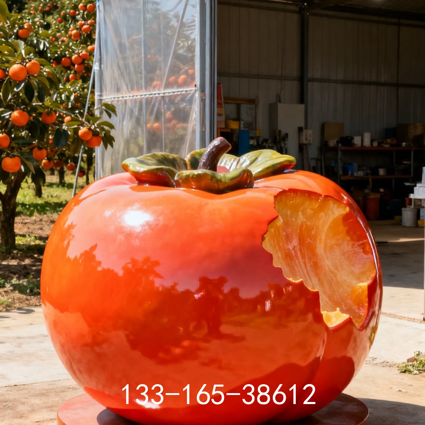 玻璃钢仿真水果雕塑定制天降大型柿子造型摆件园林装饰卡通吉祥物
