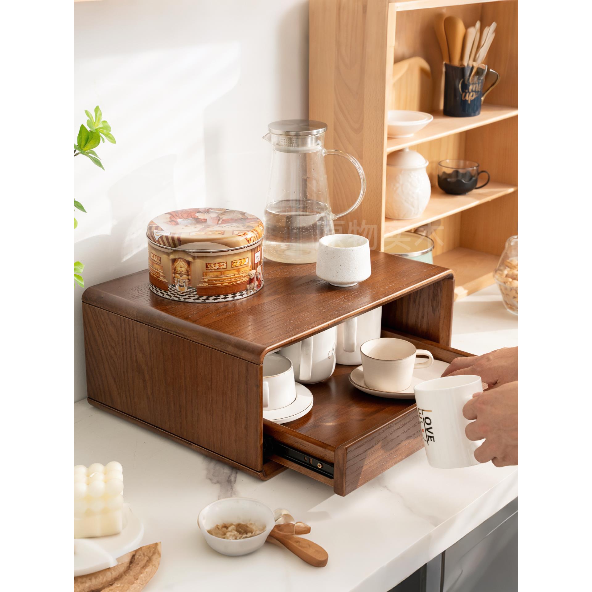 实木杯架咖啡机增高架桌面置物架茶具咖啡杯收纳架防尘杯子收纳