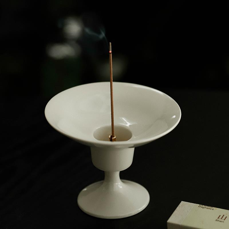 极简雅致高足香炉草木灰陶瓷香插禅意咖啡店茶室氛围装饰摆件器皿