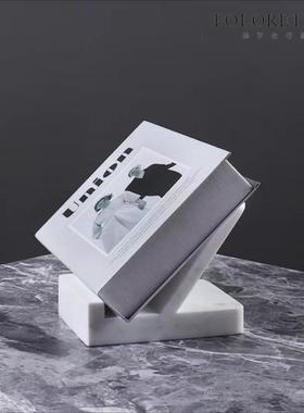 现代简约天然大理石创意书报架样板间角几书架书立装饰品软装摆设