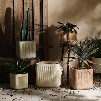 复古创意大号花盆落地镁泥四方形花器客厅花园龟背竹铁树造景花盆