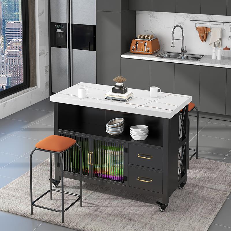 厨房餐边桌岩板料理台中岛台收纳置物桌操作台铁艺家用简约备餐桌