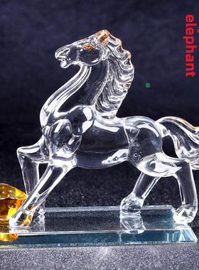 水晶马摆件生肖客厅书房酒柜台办公室创意开业招财礼物装饰工艺品