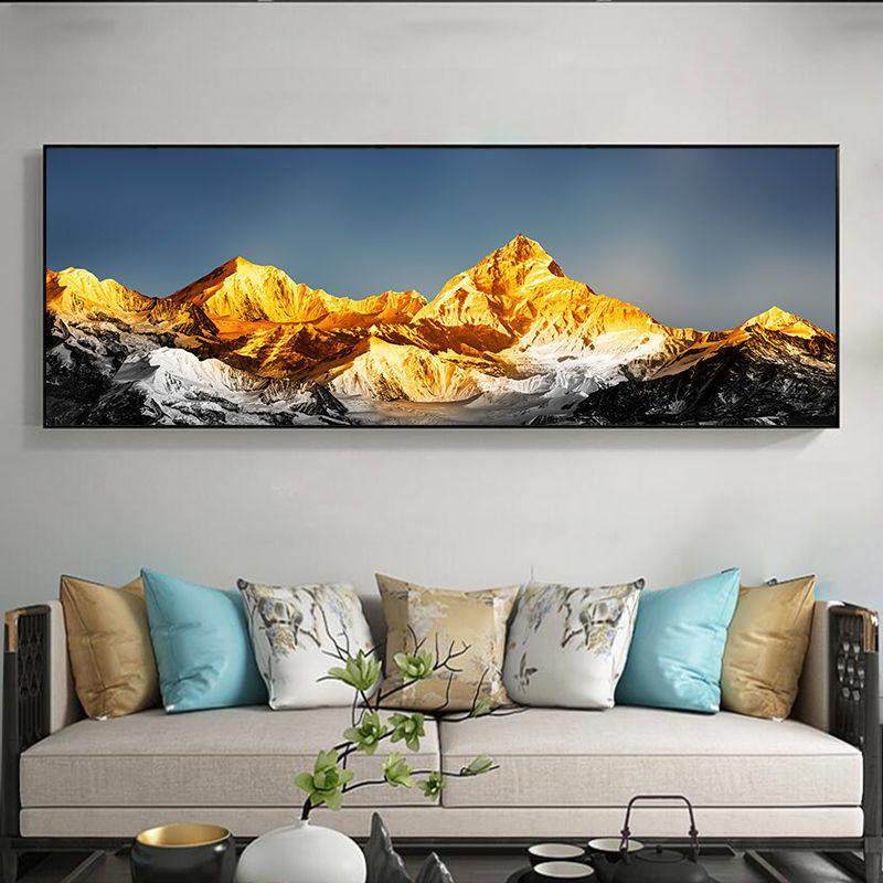 新中式背靠金山大幅客厅装饰画轻奢大气沙发背景墙晶瓷挂画高级感