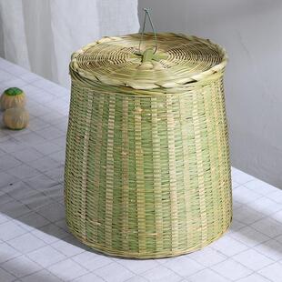 竹编带盖茶叶篓大号茶叶罐竹青编织盒茶叶桶茶饼收纳盒茶篓竹篓篮