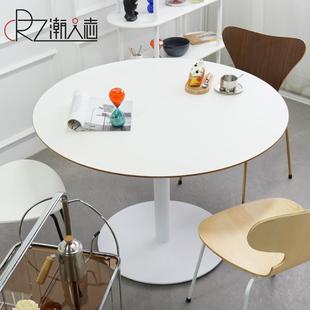 轻奢餐桌现代简约小户型防火板圆形吃饭桌子家用北欧ins白色圆桌