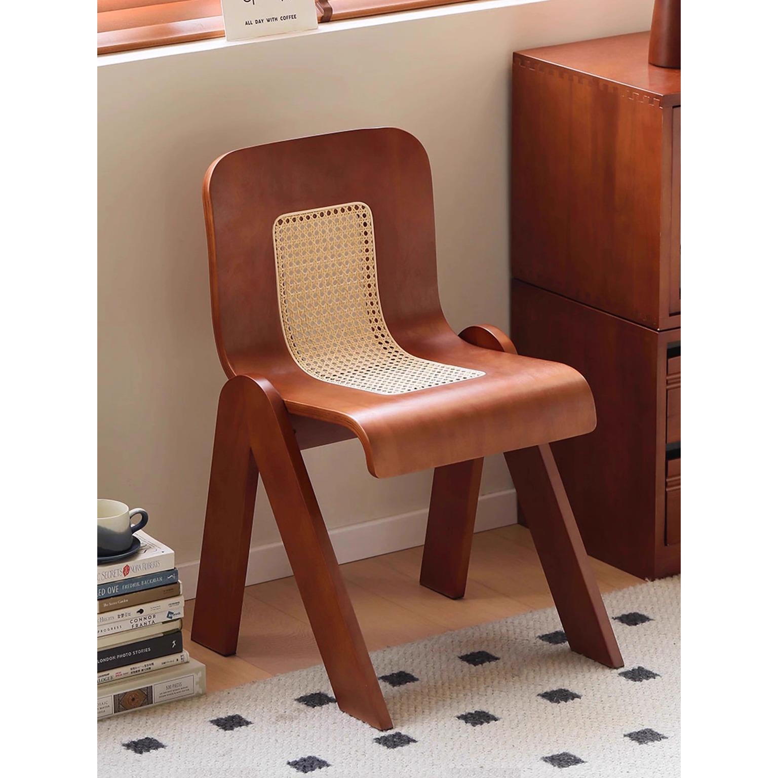 家用餐厅中古C椅藤编椅子侘寂设计师凳靠背藤椅民宿中古实木餐椅