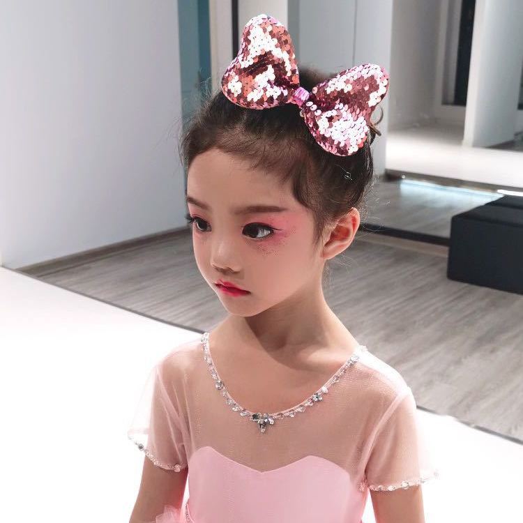 女童表演发夹大号亮片蝴蝶结头花节日派对舞蹈发卡闪公主舞台头饰