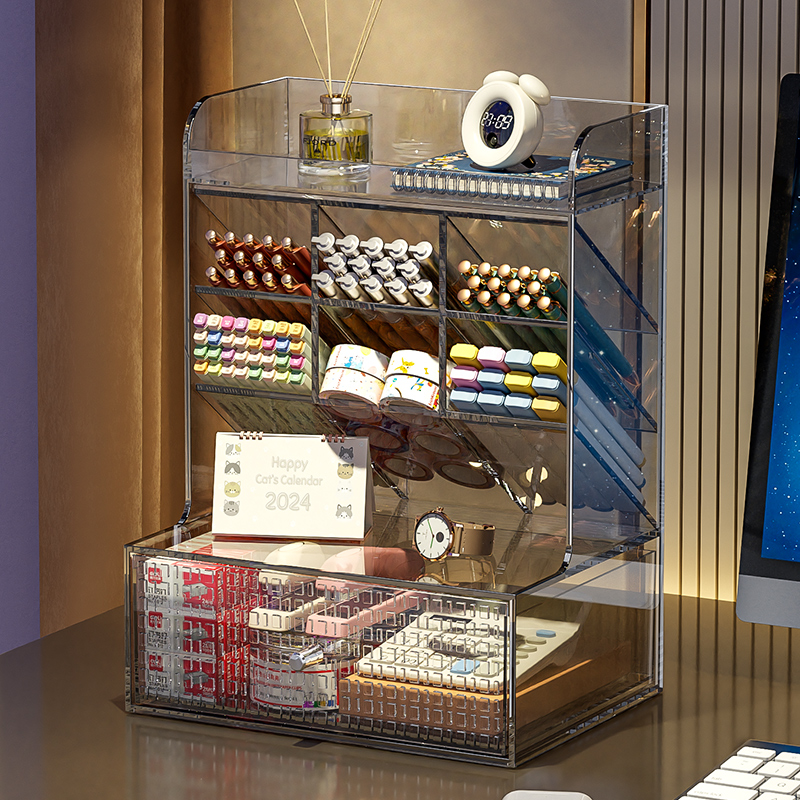 学生文具收纳盒书桌斜插式笔筒盒子办公桌工位置物架化妆品整理架