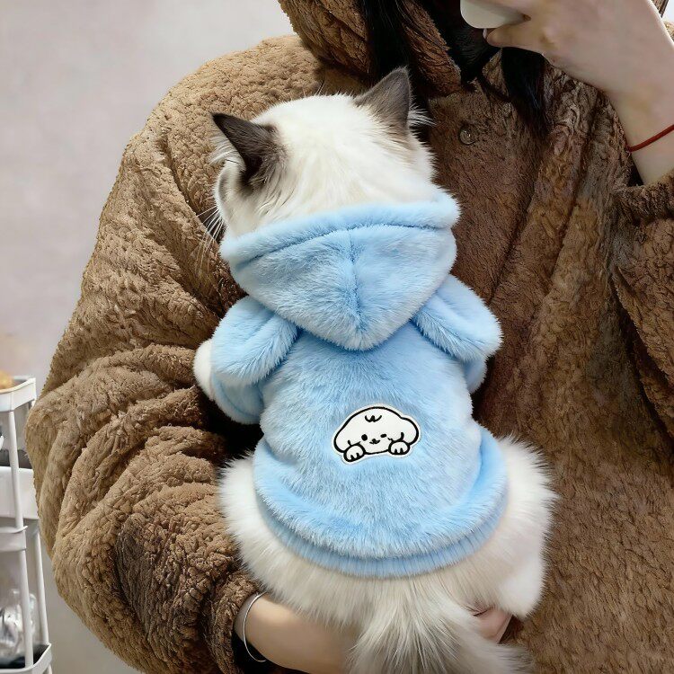小猫咪衣服秋冬新款毛绒可爱耳朵连帽卫衣狗狗冬天防掉毛加绒保暖
