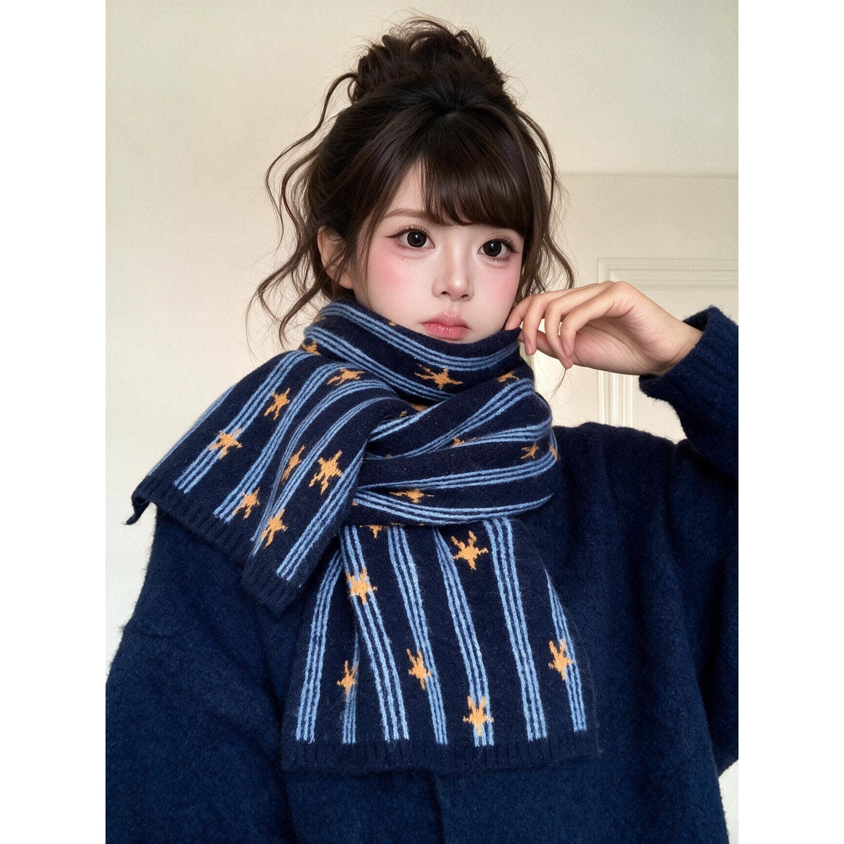 韩系y2k星星条纹针织毛线围巾外搭女2026新款高级感保暖防寒围脖