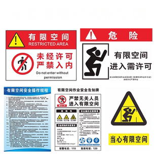 有限空间安全警示牌有限空间安全告知牌受限空间安全提示牌铝板标牌标识牌风险点告知牌告知卡定做