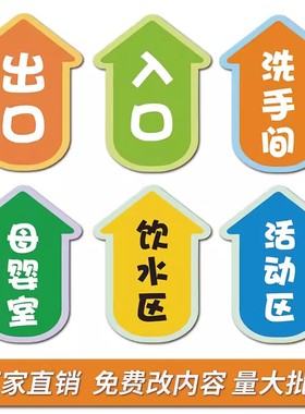 幼儿园地面指引地贴出口入口提示贴可爱卡通标贴纸洗手间箭头地贴