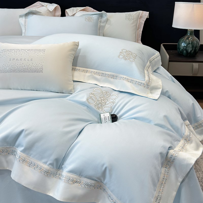高级感A类200支长绒棉贡缎四件套全棉柔软被套床单纯棉床上用品4