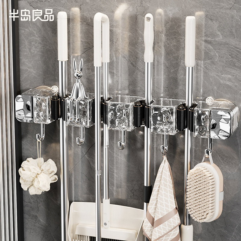 吸盘拖把壁挂夹扫把固定架免打孔收纳神器卫生间挂置物架卡扣挂钩