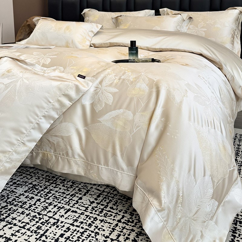 高档全棉贡缎四件套200支长绒棉提花被套床单A类母婴级纯棉床品4