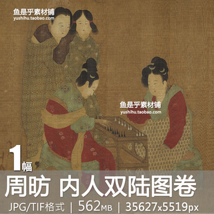 周昉内人双陆图卷唐人物画仕女下棋图古代绘画临摹电子版图片素材