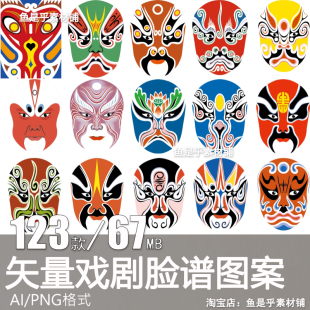 京剧戏曲脸谱国粹川剧人物脸谱面具扁平化图案AI矢量设计图片素材