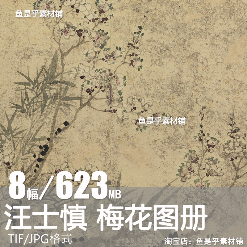 清 汪士慎梅花图册水墨花卉国画临摹参考绘画高清电子版图片素材