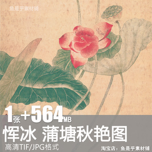 蒲塘秋艳图恽冰绘画作品清代画家工笔荷花高清国画电子版图片素材
