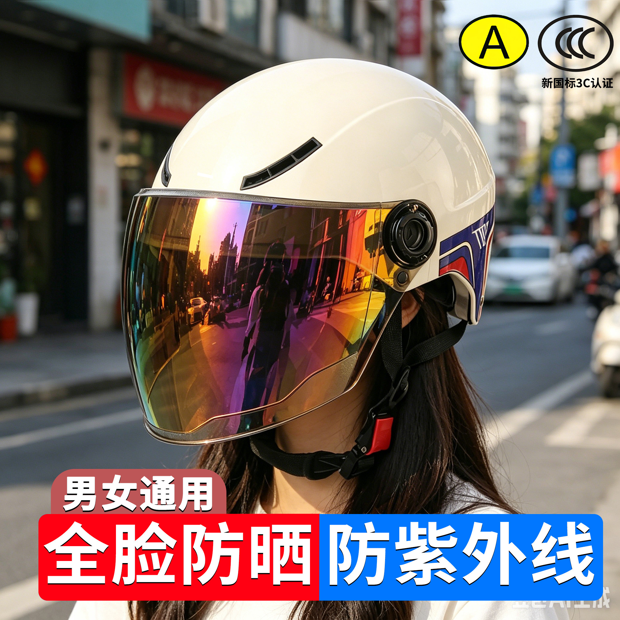 全脸防晒电动车头盔3C认证女款图片