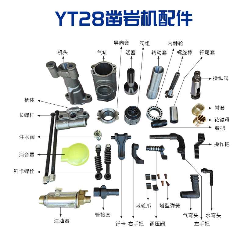 天水YT28凿岩机配件开山28风钻机阀组活塞花键母钎尾套28风枪配件