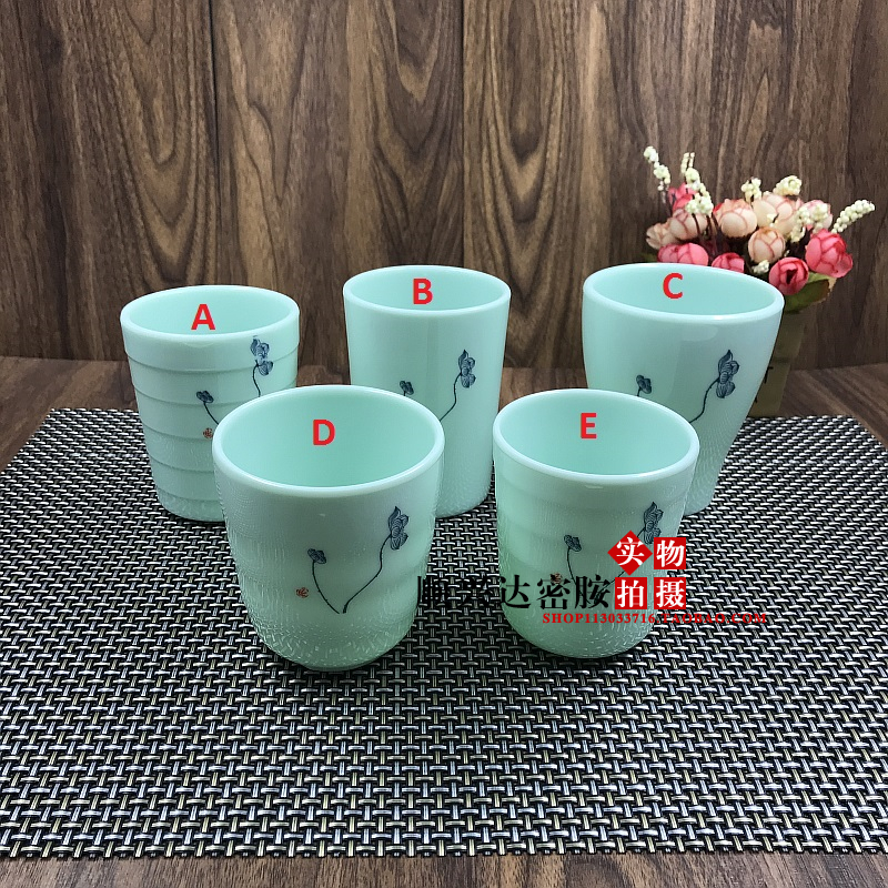 A5料密胺仿瓷餐具玉色荷花鱼水杯茶杯饮料杯子果汁杯冷饮杯热饮杯