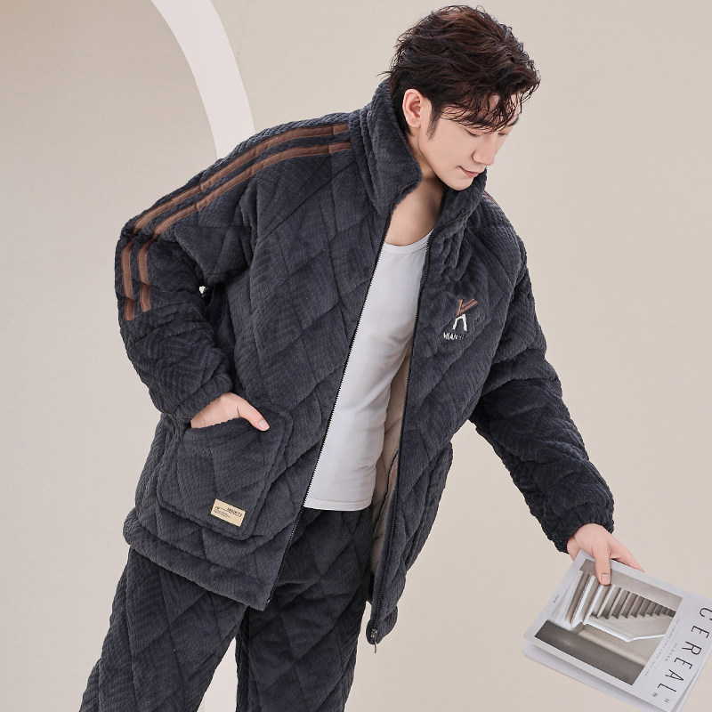 睡衣男冬季新款三层珊瑚绒加厚夹棉套装法兰绒加绒家居服保暖外穿,女士内衣/男士内衣/家居服,睡衣/家居服套装,淘宝优惠券,粉丝福利购,淘宝优惠卷