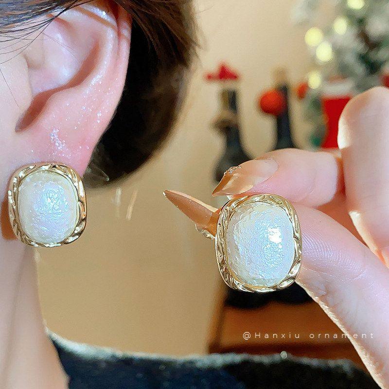 百搭ins风韩系耳钉气质方形银针耳环耳饰珍珠时尚高级感轻奢简约