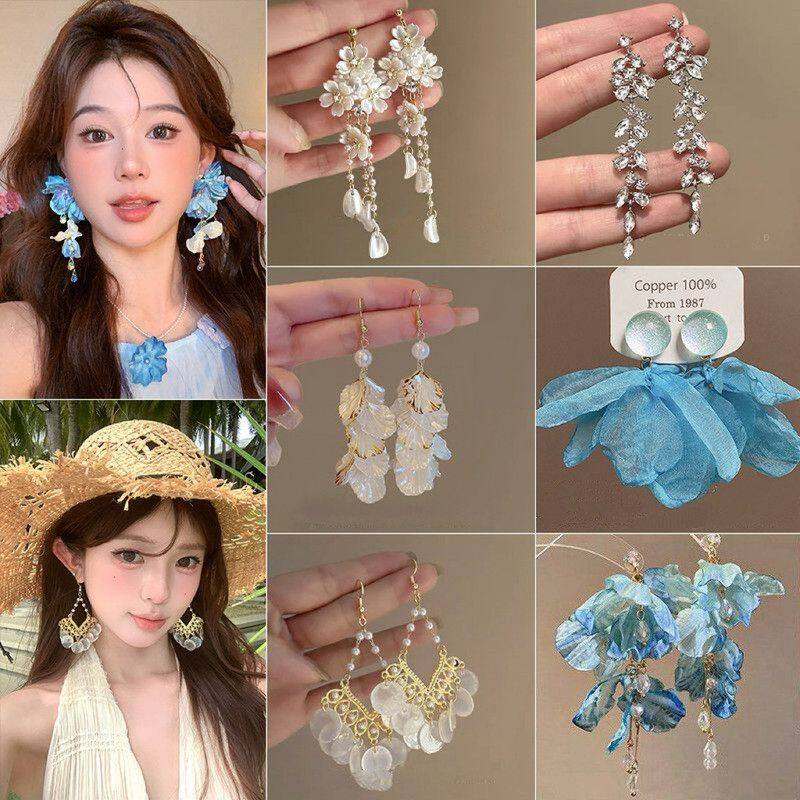 时尚气质高级感甜美耳环布艺花朵