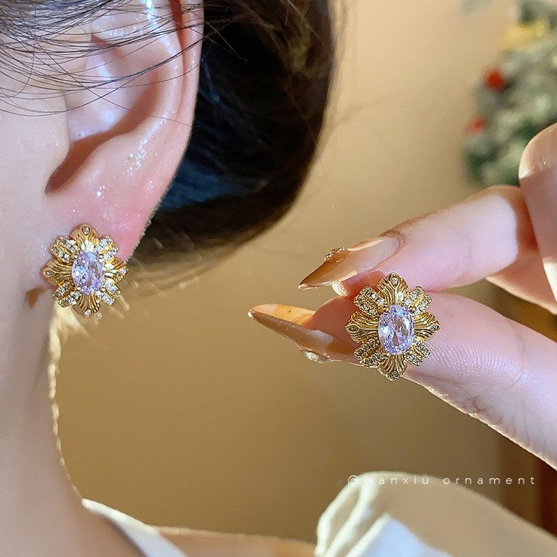 水滴真金时尚耳钉耳环锆石镶电镀