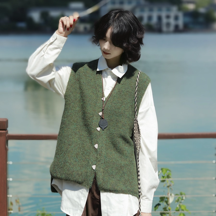 牧游昏昏日系复古无袖V领纯色男女叠穿针织慵懒宽松马甲,男装,常规马甲,淘宝优惠券,粉丝福利购,淘宝优惠卷