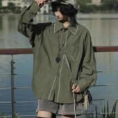 牧游昏昏日系复古水洗做旧脏染宽松长袖 衬衫 廓形纯棉中性外套男潮