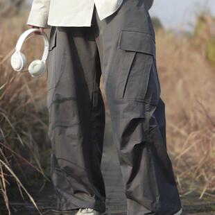 牧游昏昏日系复古纯色松紧腰抽绳工装裤男休闲宽松长裤子简约百搭