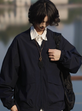 牧游昏昏日系复古大口袋无领开衫工装夹克速干宽松外套男女