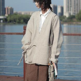 牧游昏昏慵懒风新中式道袍开衫针织衫日系复古设计感毛衣外套男潮