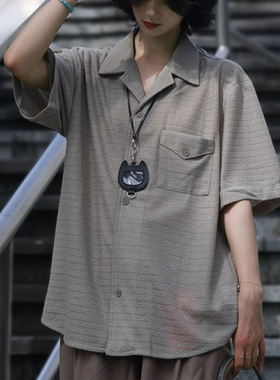 牧游昏昏复古简约镂空透气提花宽松短袖衬衫男女休闲百搭半袖衬衣