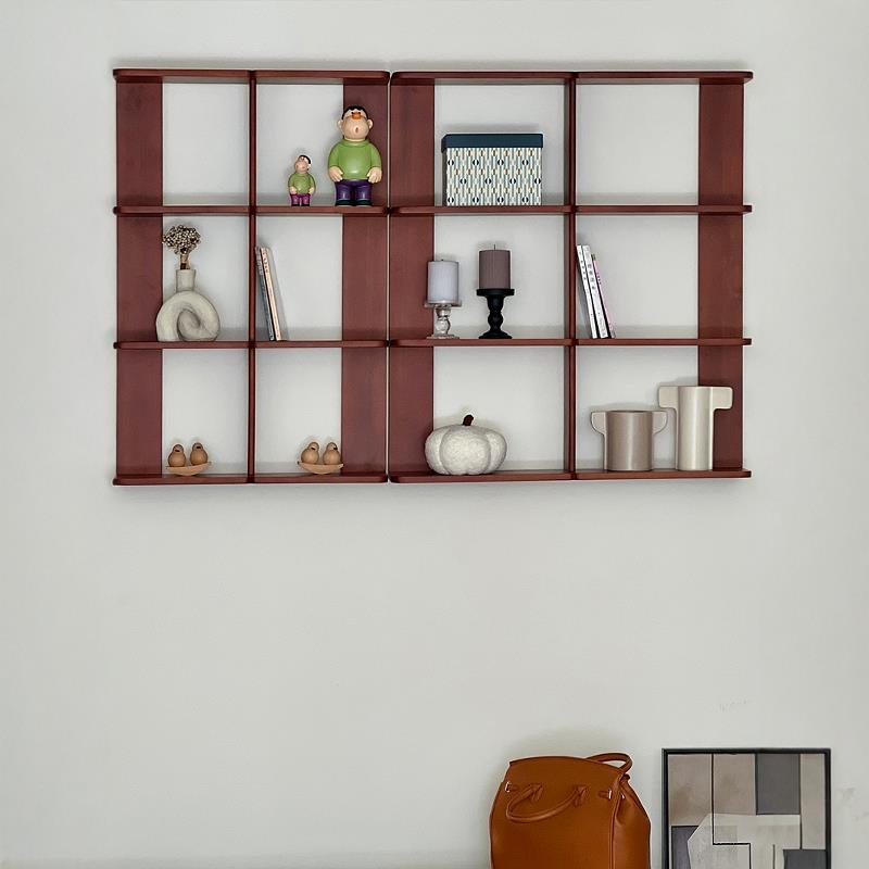 实木书架置物架自由组合格子柜展示架博古架陈列架墙上装饰摆饰架