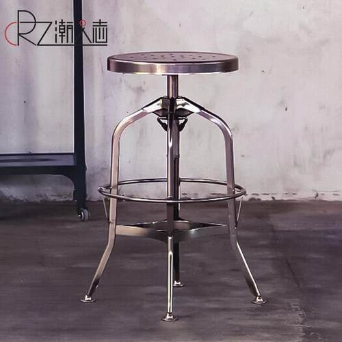 loft工业风吧台椅子升降复古金属酒吧椅侘寂风旋转高脚凳吧台凳子