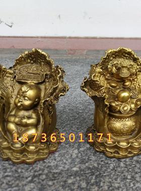 纯铜白菜人财两旺金蝉聚宝盆元宝铜器工艺品招财装饰桌面手工摆件