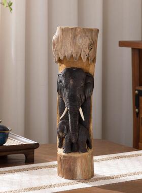 泰式创意木雕大象古风禅意摆件家居客厅电视酒柜装饰品桌面小摆设