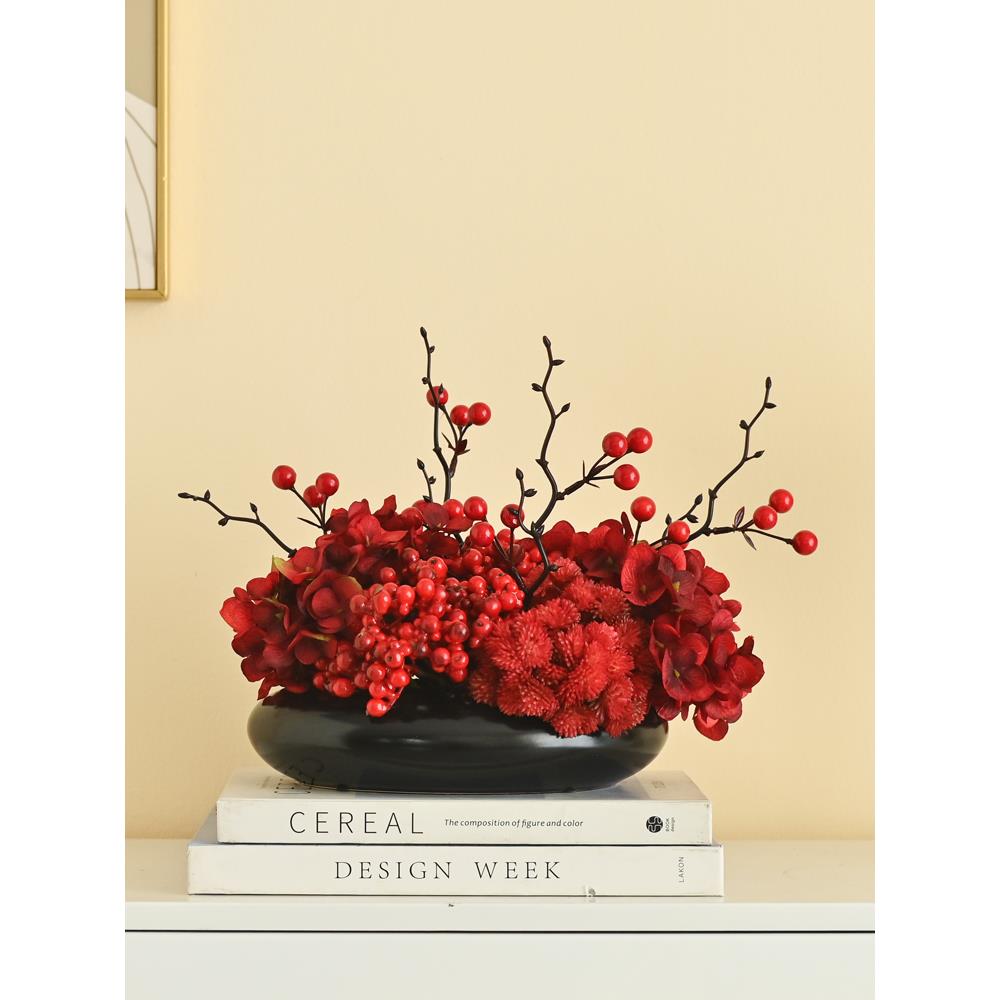 新年家居装饰品2米4圆桌中间摆件餐桌转盘仿真桌花假花酒店年宵花