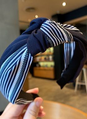 条纹黄色发箍女百搭外出网红洗脸发带简约韩式头箍宽边压发卡复古