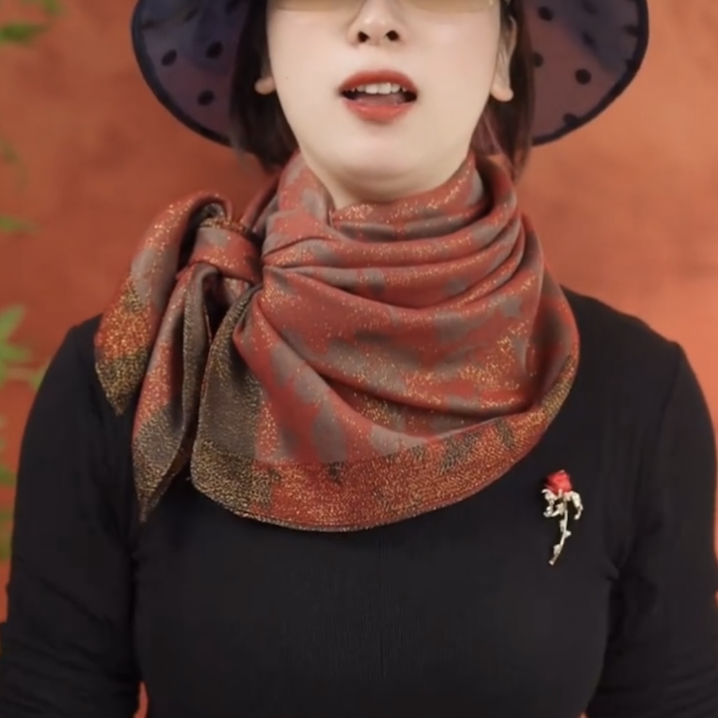 【金丝枫叶】高档提花100x100CM左右金丝线方巾百搭围巾披肩新款