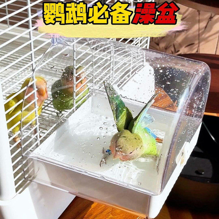外挂式鹦鹉澡盆夏日自主洗澡养鸟用具用品创意家用多功能鸟笼配件
