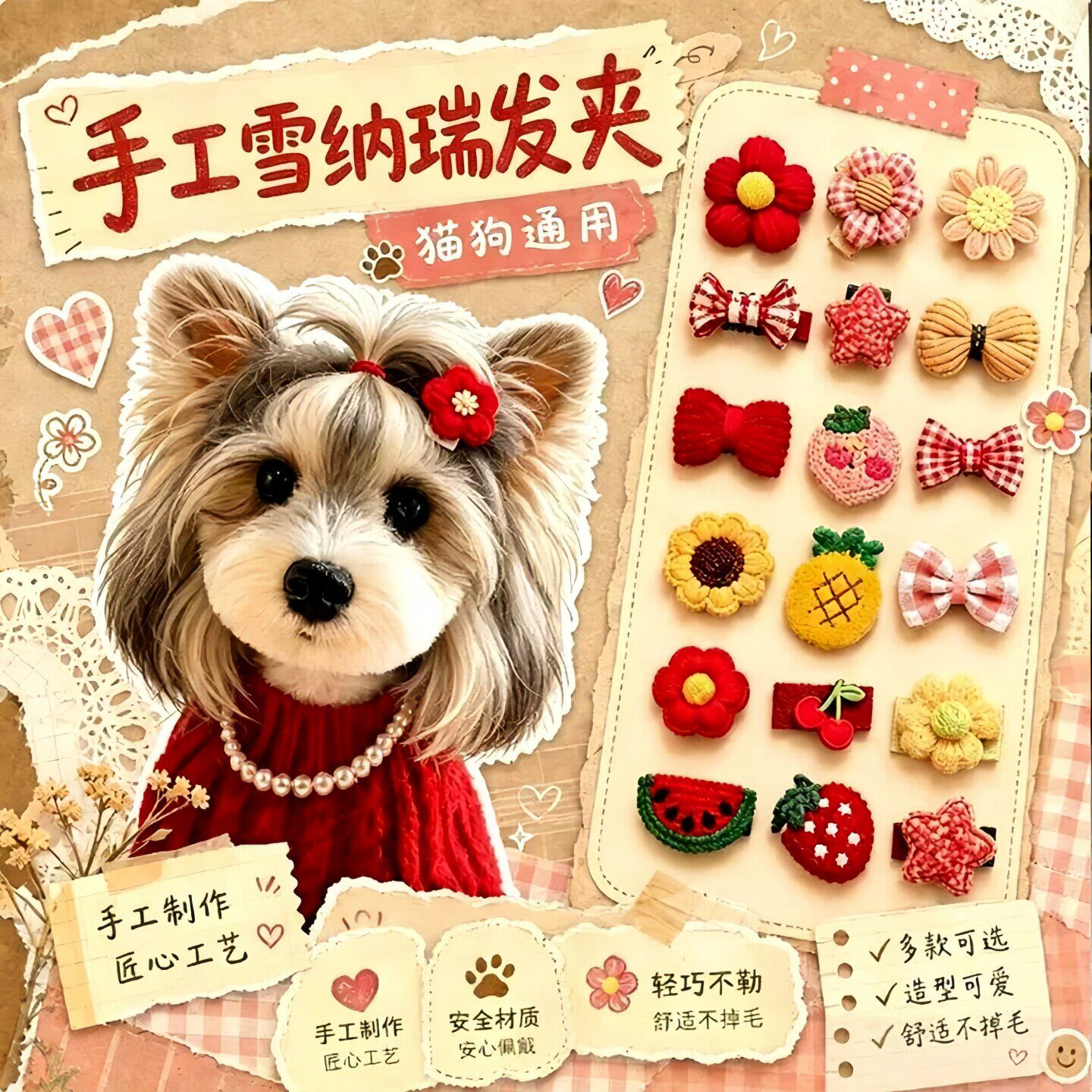 雪纳瑞专用狗狗发夹饰品头饰不掉小狗打扮发卡造型小卡子鼻梁发卡