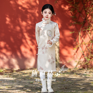 民国女童冬装旗袍加绒2025新款国风儿童童装小女孩连衣裙冬季长袖